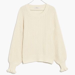 MADEWELL ARDMORE RUFFLE-CUFF PULLOVER CREAM SWEATER. SIZE(XL)